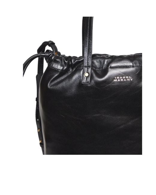 Isabel Marant Black Silven Logo Printed Drawstring Shoulder Bag