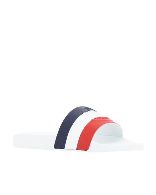Moncler White Logo-Embossed Striped Slides for men
