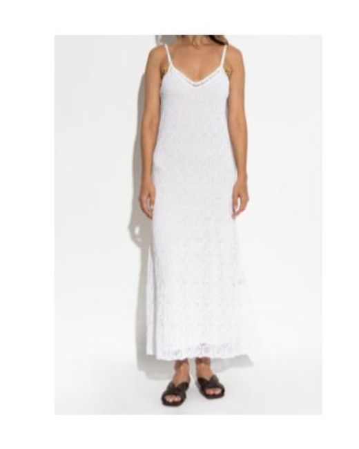 Bottega Veneta White Slim Fit Open Knit Midi Dress