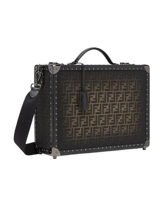 Fendi Black Ff Fabric Suitcase for men