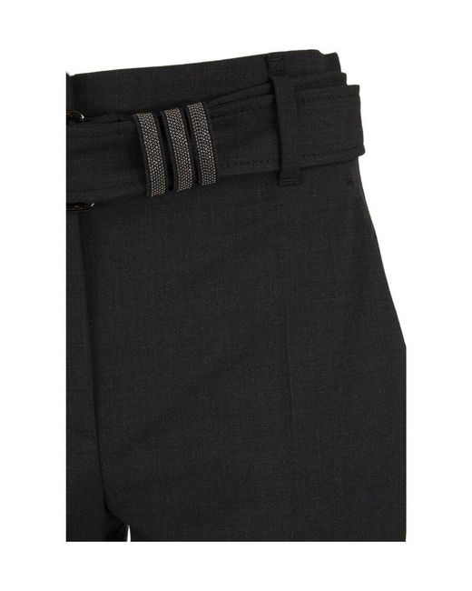 Brunello Cucinelli Black Belted Straight-Leg Trousers