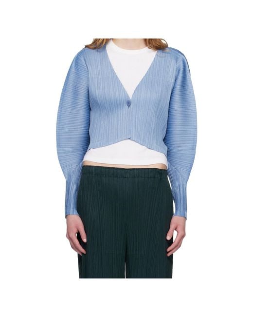 Pleats Please Issey Miyake Blue Puffy V-Neck Top