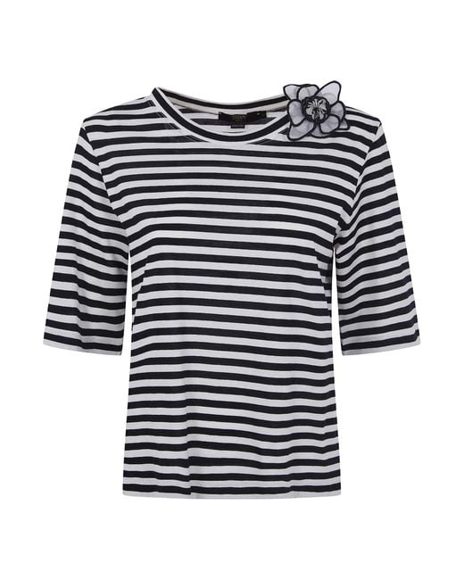 Seventy Blue Floral-Detail Striped T-Shirt