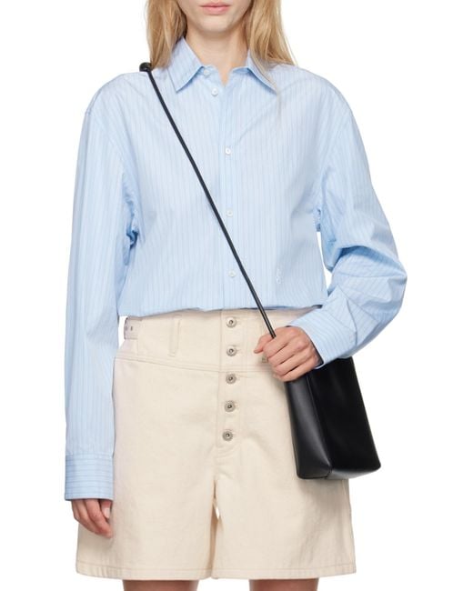 Jil Sander Blue Logo Embroidered Striped Shirt for men
