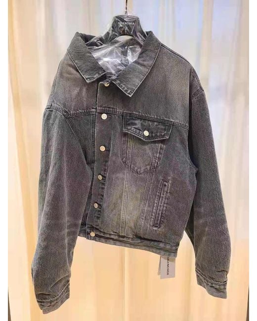 Balenciaga Gray Lapel Button Denim Jacket for men