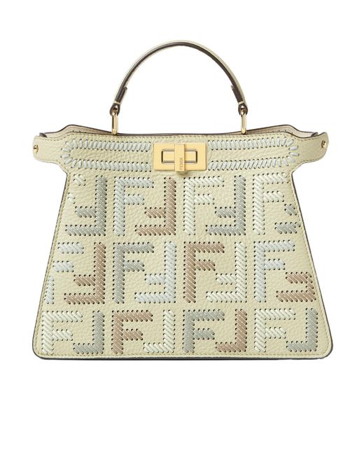 Fendi Metallic Sage Leather Bag With Ff Interlacing