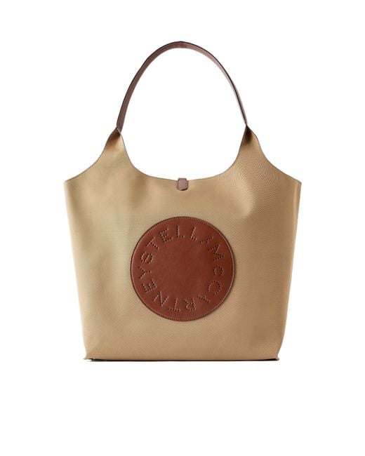 Stella McCartney Brown Logo-Embossed Reversible Vegetarian Leather And Cotton-Twill Tote
