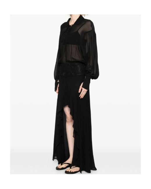 Patrizia Pepe Black Lace-Detail Asymmetric Dress