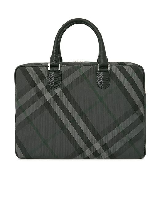 Burberry Black Grid Check Pattern Briefcase for men