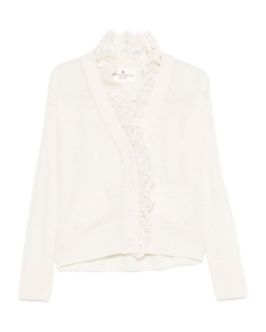 Ermanno Scervino White Lace-Trimmed Buttoned Cardigan