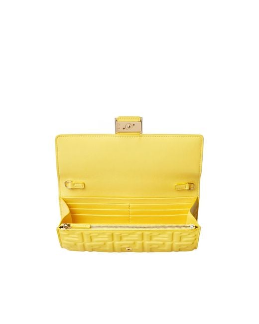 Fendi Yellow Baguette Continental Chained Wallet
