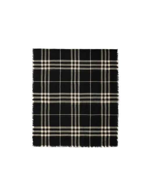 Burberry Black Check Printed Frayed-Edge Scarf