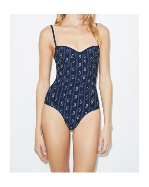 Tory Burch Blue Printed Underwire Swimsuit