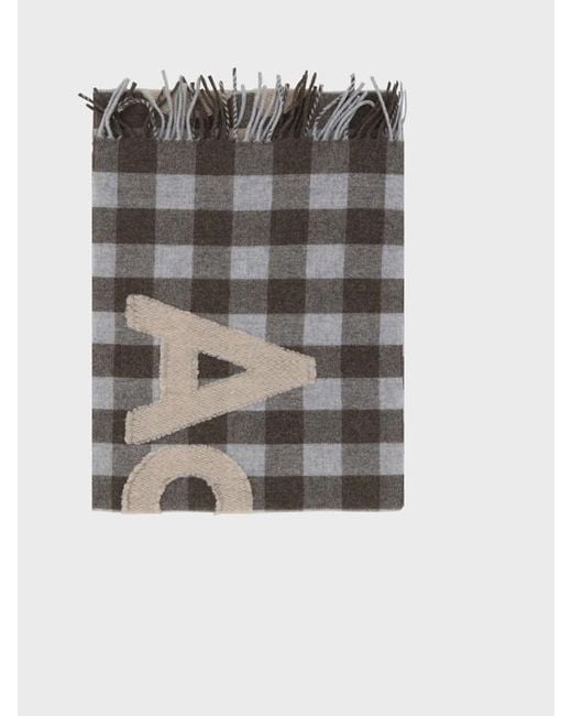 Acne Gray Checkered Logo Detailed Scarf for men