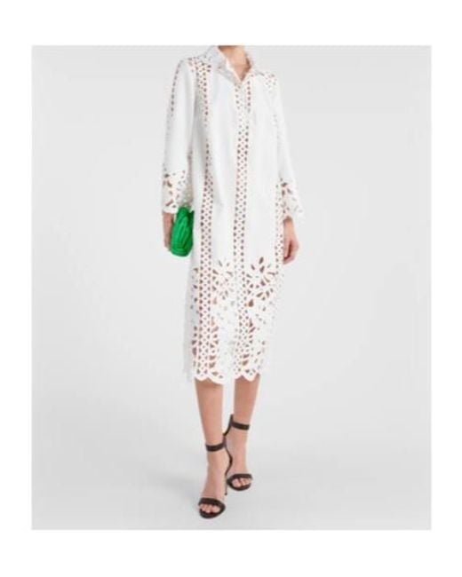 Oscar de la Renta White Floral Trellis Guipure Lace-Trimmed Tunic