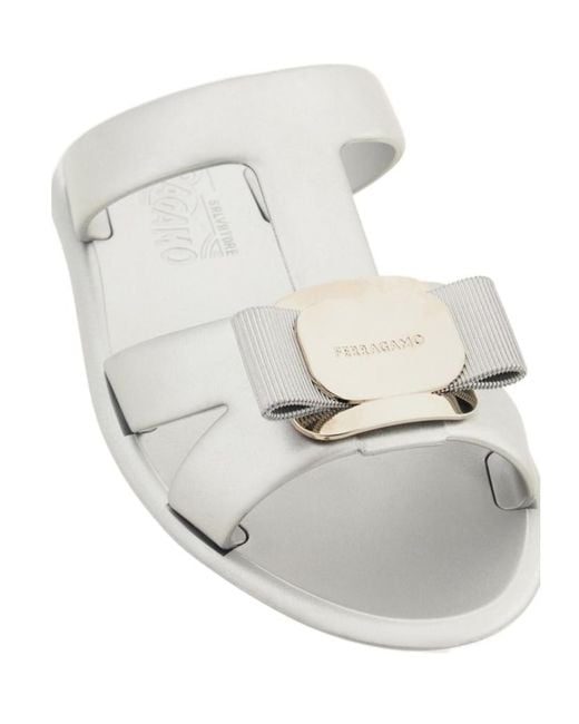 Ferragamo White New Vara Plate Strappy Slide