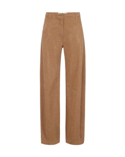 Elisabetta Franchi Brown Balloon Denim Jeans With Rhinestones