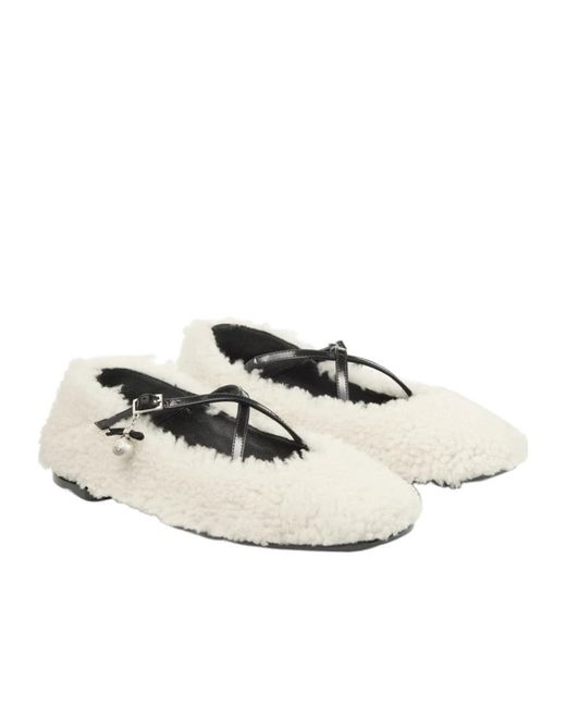 Jimmy Choo White Eleri Shearling Ballerina Flats