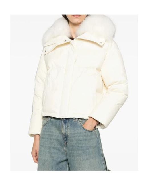 Yves Salomon White Fur-Trim Puffer Jacket