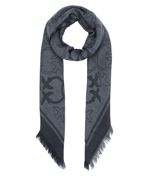 Pinko Purple Birds-Pattern Fringed-Edges Scarf