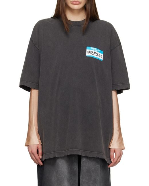 Vetements Gray My Name Is Cotton T-Shirt for men