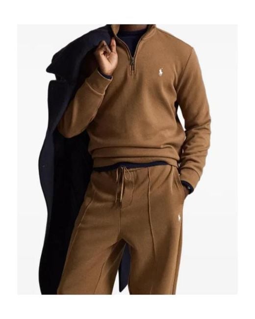 Ralph Lauren Brown Pony Quarter-Zip Sweatshirt for men
