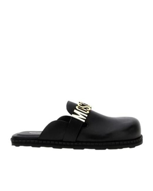 Moschino Black Logo Lettering Almond Toe Mules