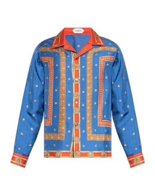 Versace Blue Pattern-Printed Shirt for men