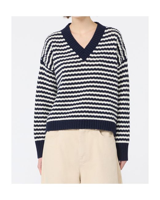 Weekend by Maxmara Blue V-Neck Long-Sleeved Knit Top