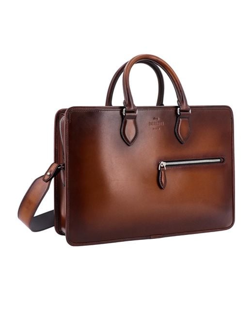 Berluti Brown Logo Embossed Briefcase for men