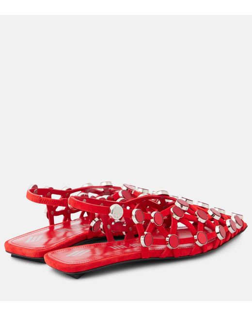 The Attico Red Grid Open-Heel Flat Sandals