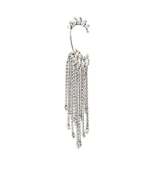 Saint Laurent White Crystal Tassel Single Ear Clip