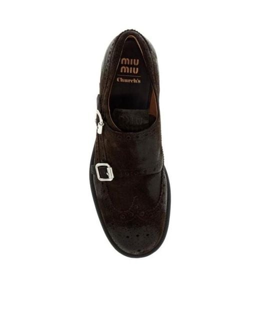 Miu Miu Black Church's X Suede Monk Strap Brogues