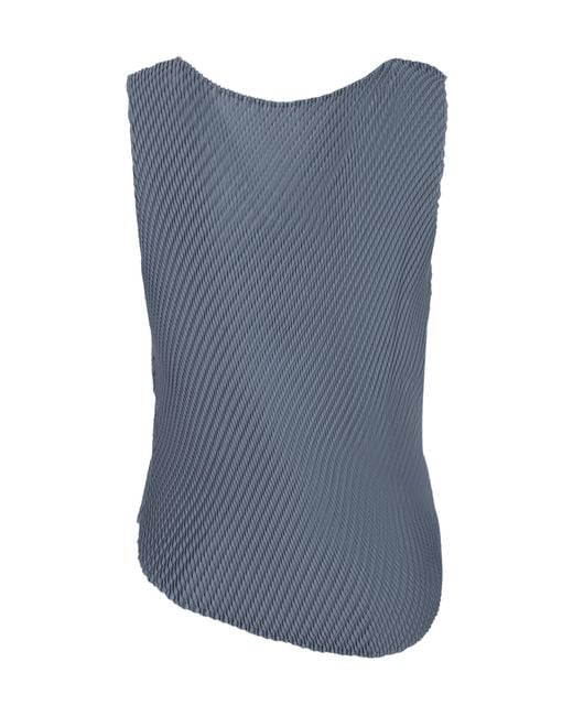 Issey Miyake Blue Pleated Wide V-Neck Top