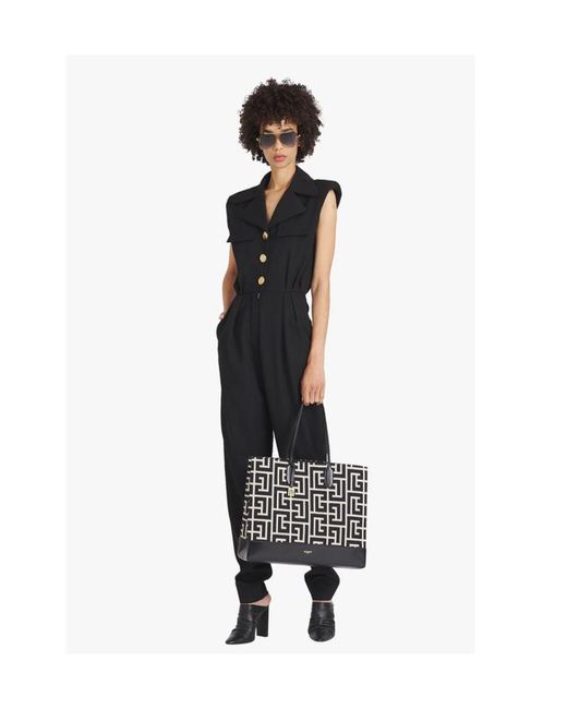 Balmain Black Wool Jumpsuit
