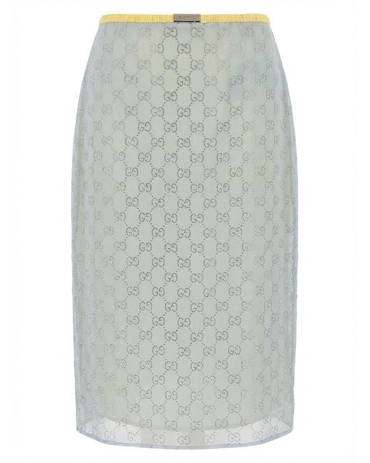 Gucci Gray Monogrammed Embellished Skirt