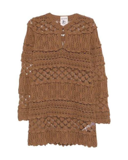 Semicouture Brown Ruffled Openwork Mini Dress
