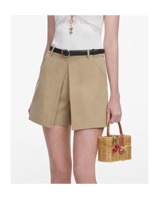 Self-Portrait Natural Belted Pleated Shorts