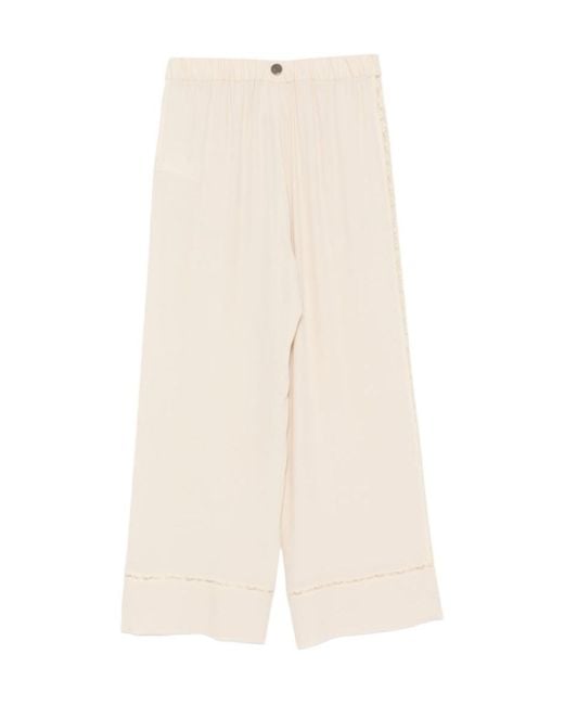 Semicouture White Elle Lace-Trim Trousers