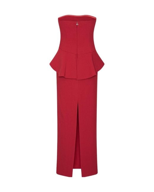 ROTATE BIRGER CHRISTENSEN Red 3D Floral Peplum Long Dress