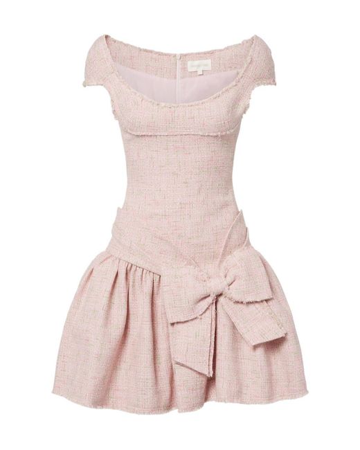 ShuShu/Tong Pink Bow-Detail Distressed Tweed Minidress