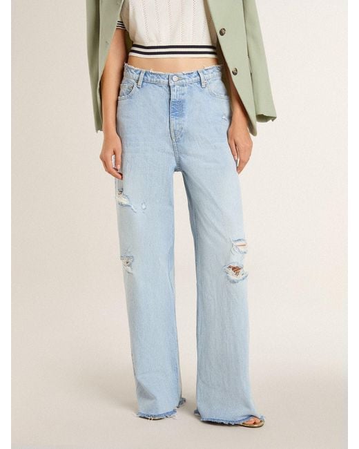 Golden Goose Deluxe Brand Blue Wide-Leg Distressed Jeans