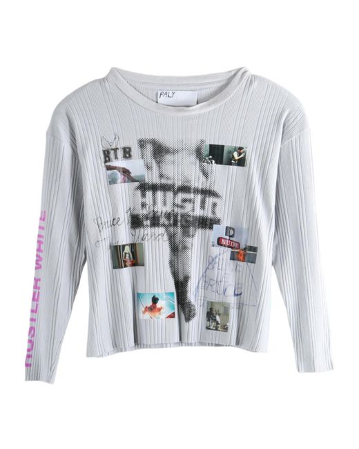 Paly Hollywood White Hustlr Ribbed Long-Sleeve T-Shirt for men