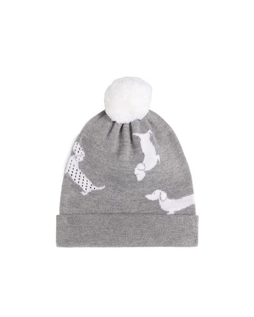 Thom Browne Gray Pompom-Detail Hector Beanie for men