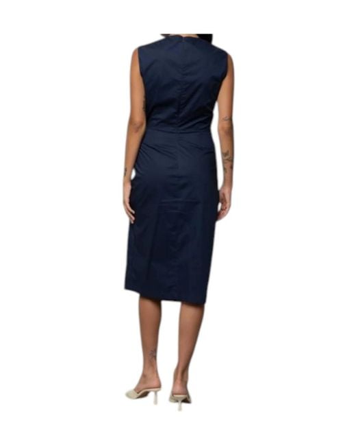 Kaos Blue Knotted Wrap-Style Midi Dress