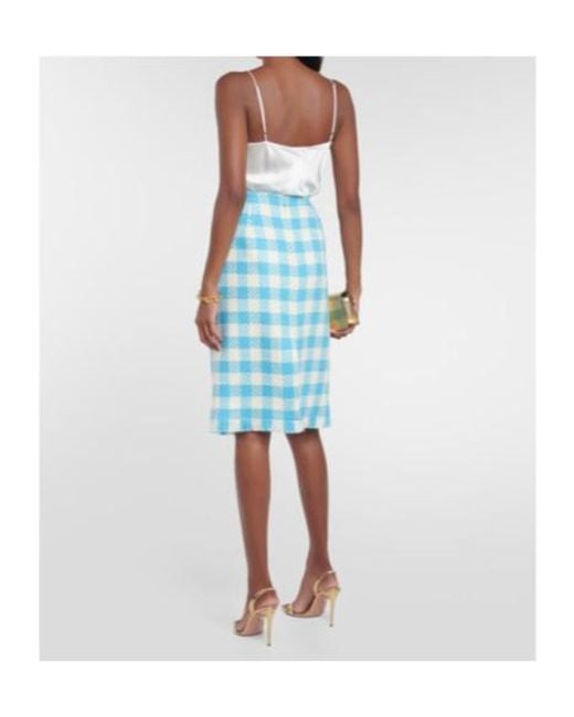 Oscar de la Renta Blue Checked Wool Midi Skirt