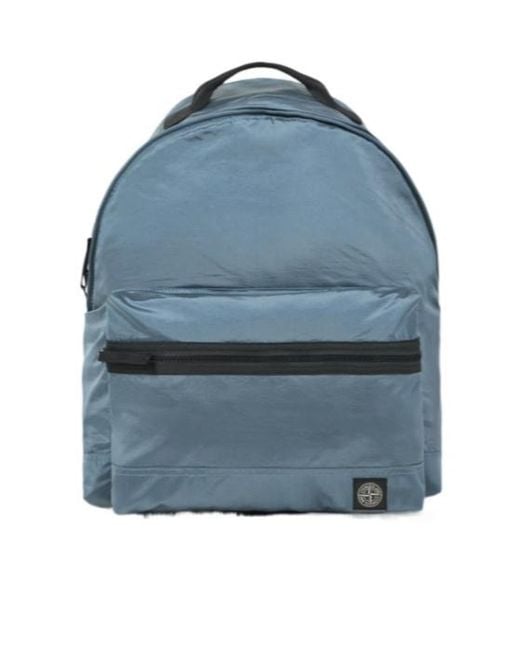 Stone Island Blue Logo Patch Zipped Backpack for men