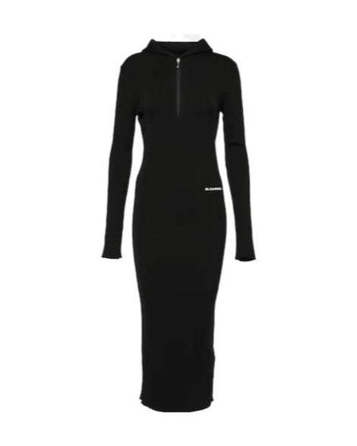 Jil Sander Black Wool-Blend Midi Dress
