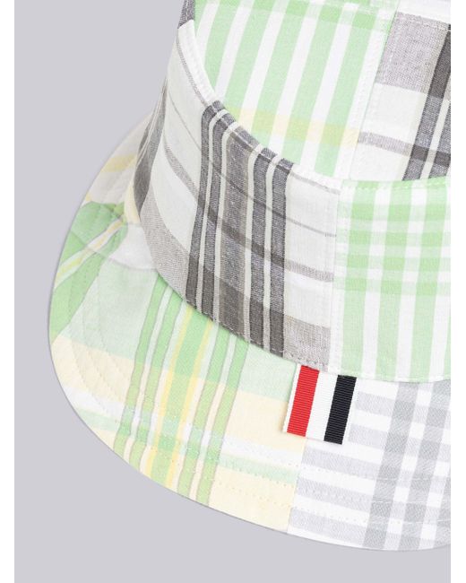Thom Browne White Checked Bucket Hat for men