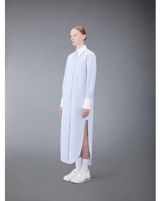 Thom Browne Blue Striped Button-Up Shirt Dress